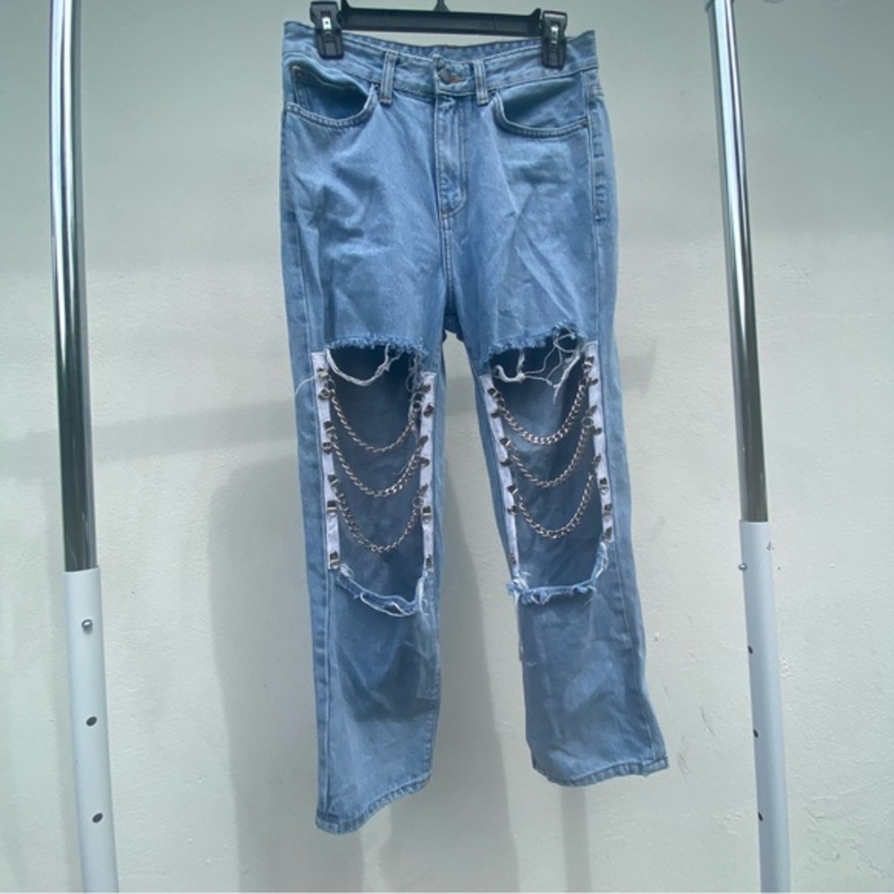 Y2K Carmar Galexia Chain Knee Distressed Blue Denim Jeans Size 26